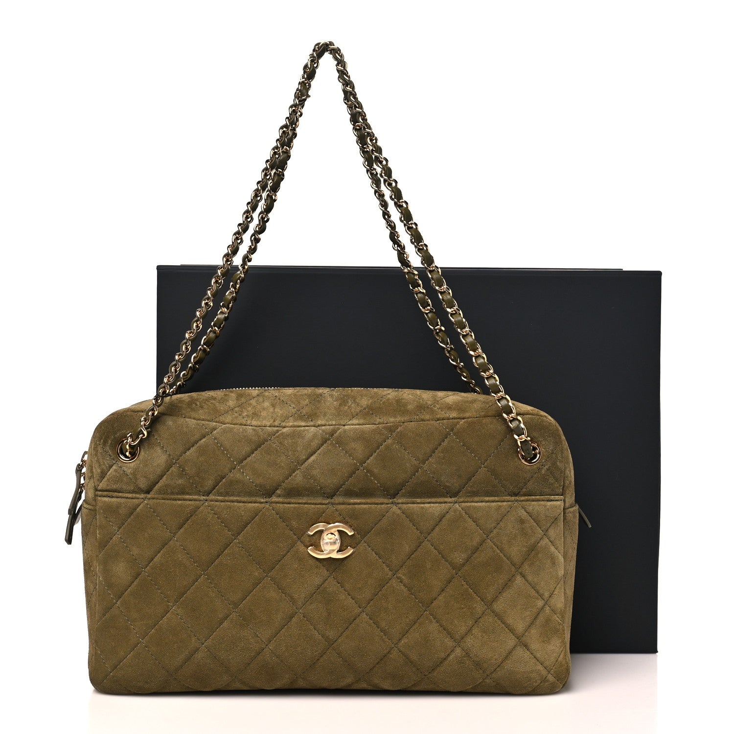 Chanel Suede Calfskin Quilted Camerissimo Camera Case Dark Khaki 10 of 10