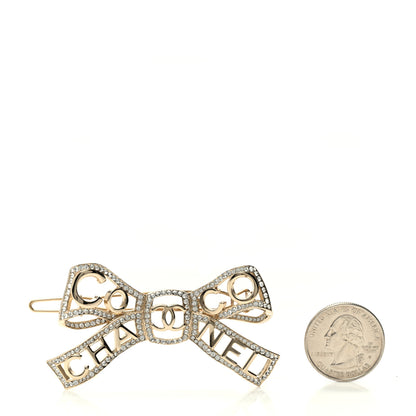 Chanel Metal Crystal Bow-tiful CC Hair Clip Gold 2 of 4