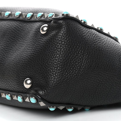 Valentino Garavani Grained Calfskin Turquoise Small Rockstud Rolling Tote Black 9 of 9
