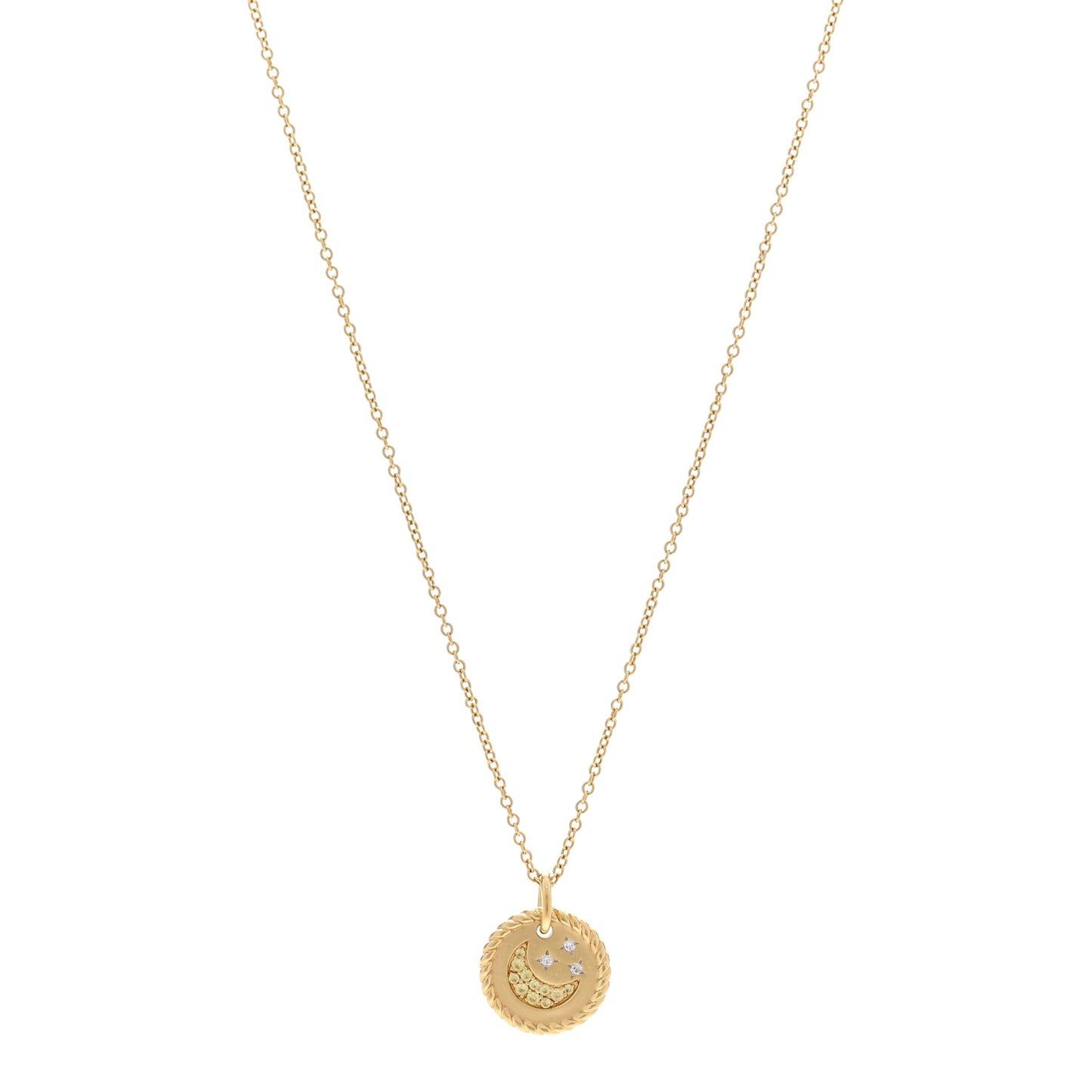 18K Yellow Gold Diamond Yellow Sapphire Cable Collectibles Moon and Stars Pendant Necklace