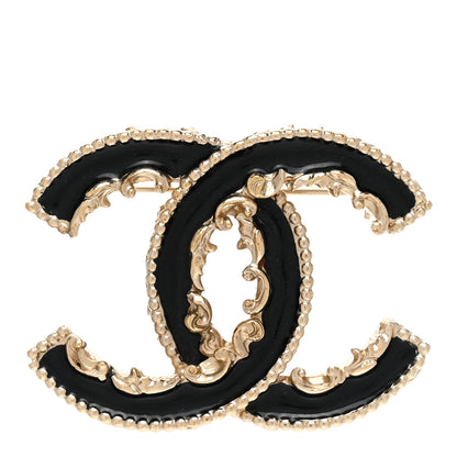 Chanel Enamel CC Baroque Brooch Black Gold 1 of 5