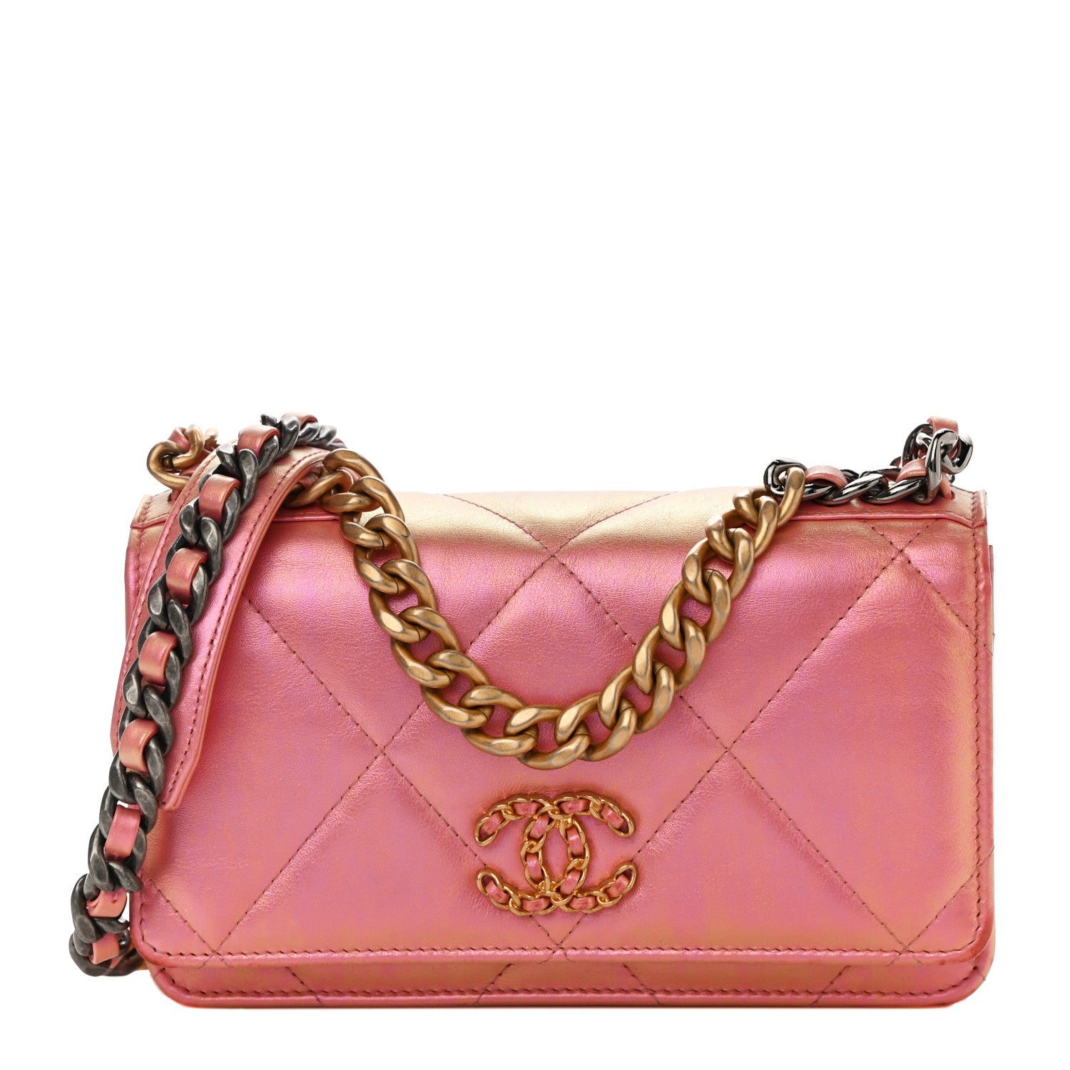 Chanel Iridescent Calfskin Quilted Chanel 19 Wallet On Chain WOC Pink 1 of 19