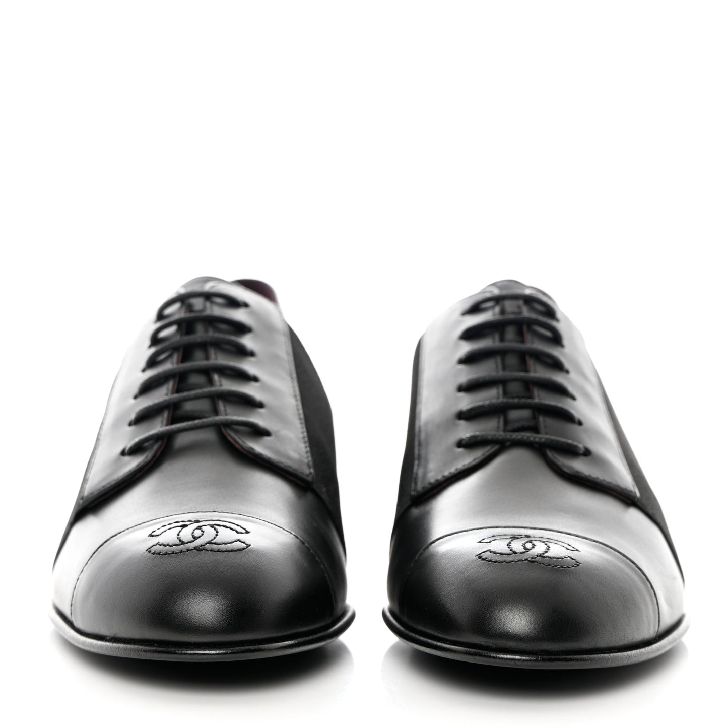 Calfskin Elastic Lace Up Cap Toe CC Loafers 36 Black