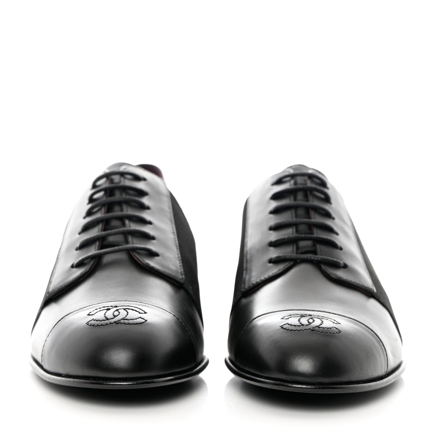 Chanel Calfskin Elastic Lace Up Cap Toe CC Loafers 36 Black 2 of 9