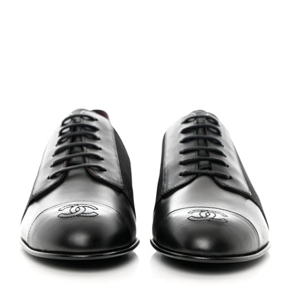 Chanel Calfskin Elastic Lace Up Cap Toe CC Loafers 36 Black 2 of 9