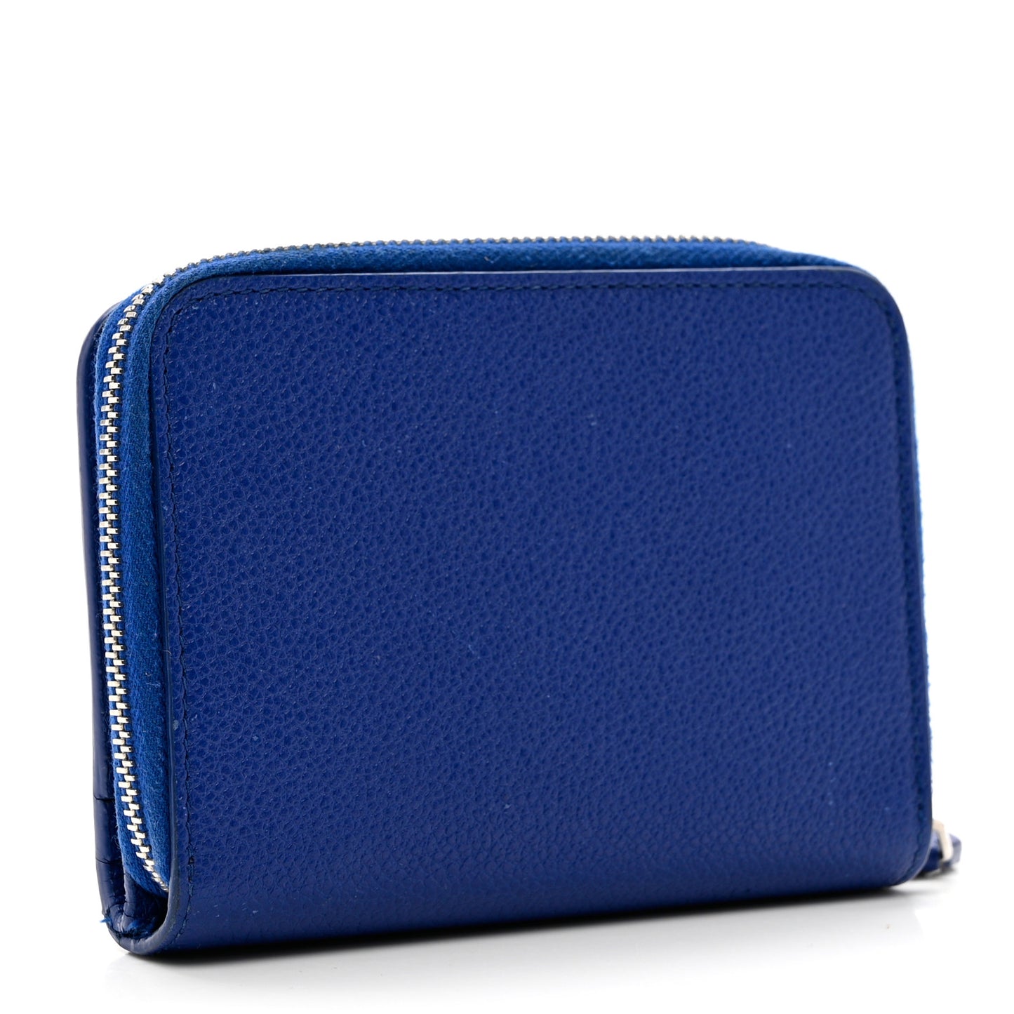 Grained Calfskin Rive Gauche Compact Zip Around Wallet Royal Blue