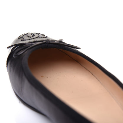 Chanel Lambskin Patent Cap Toe Ballerina Flats 37 Black 10 of 20