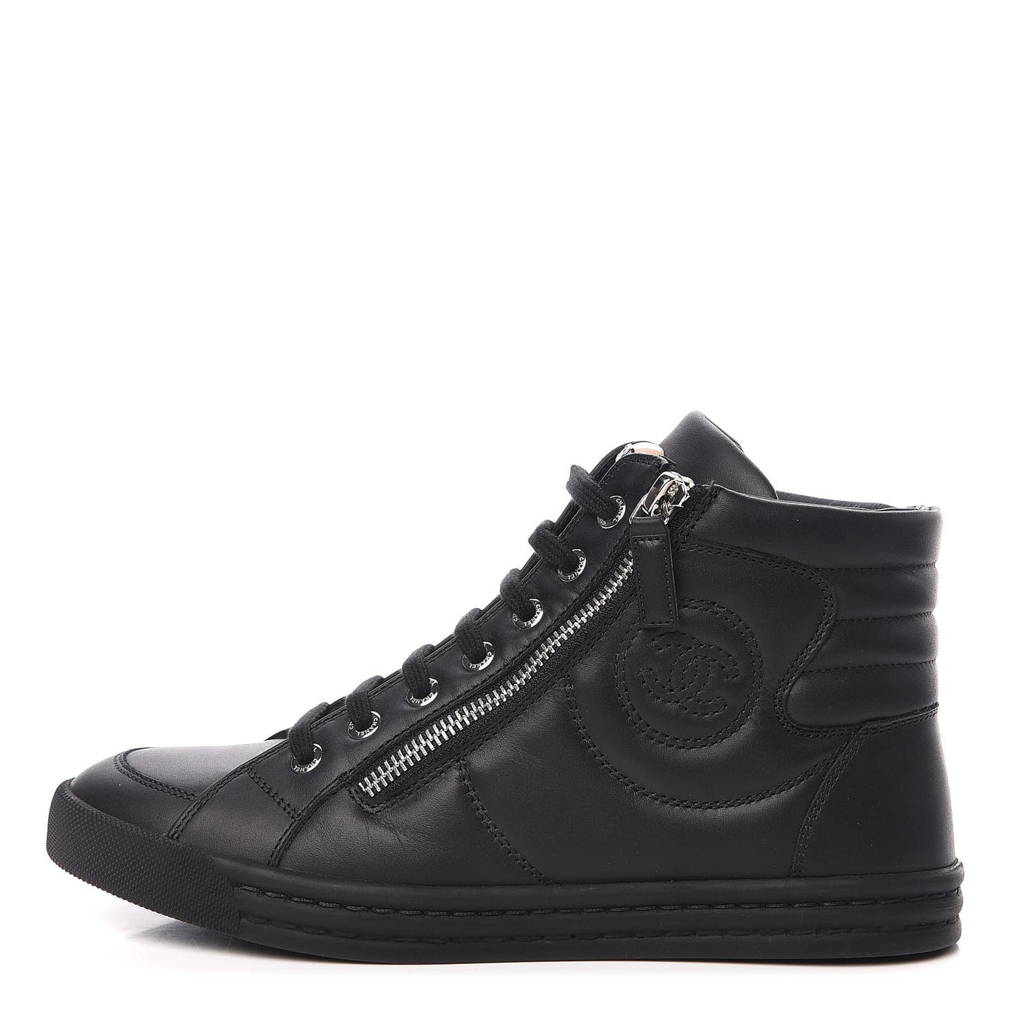 Calfskin Pearl High Top CC Sneakers 36.5 Black