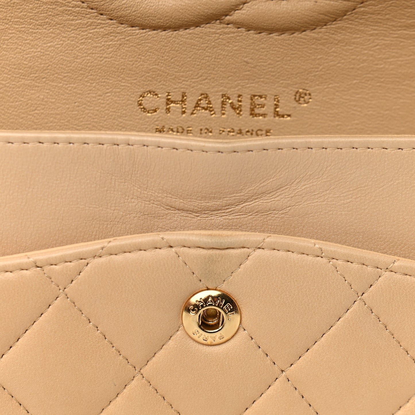 Lambskin Quilted Medium Double Flap Beige