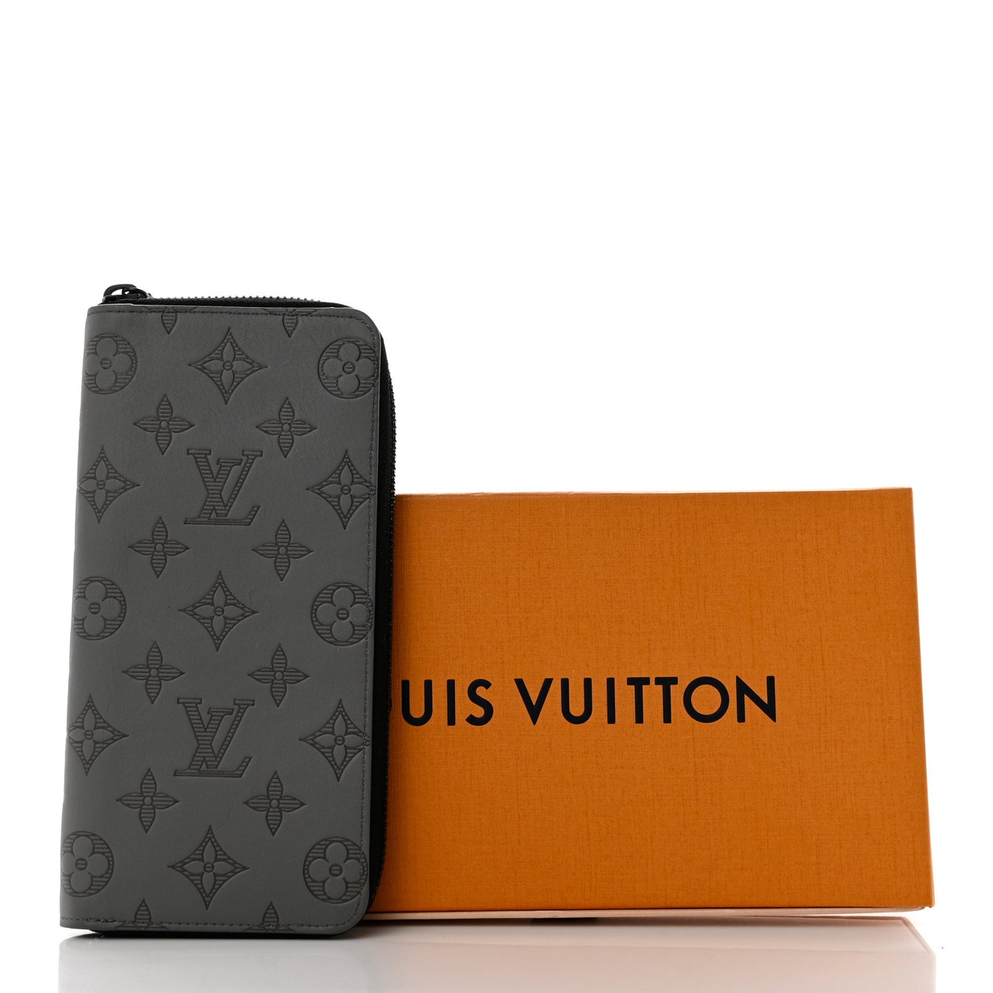 Calfskin Monogram Shadow Vertical Zippy Wallet Anthracite Gray