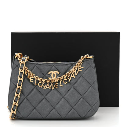 Chanel Metallic Lambskin Quilted Charms Hobo Bag Dark Grey 11 of 11