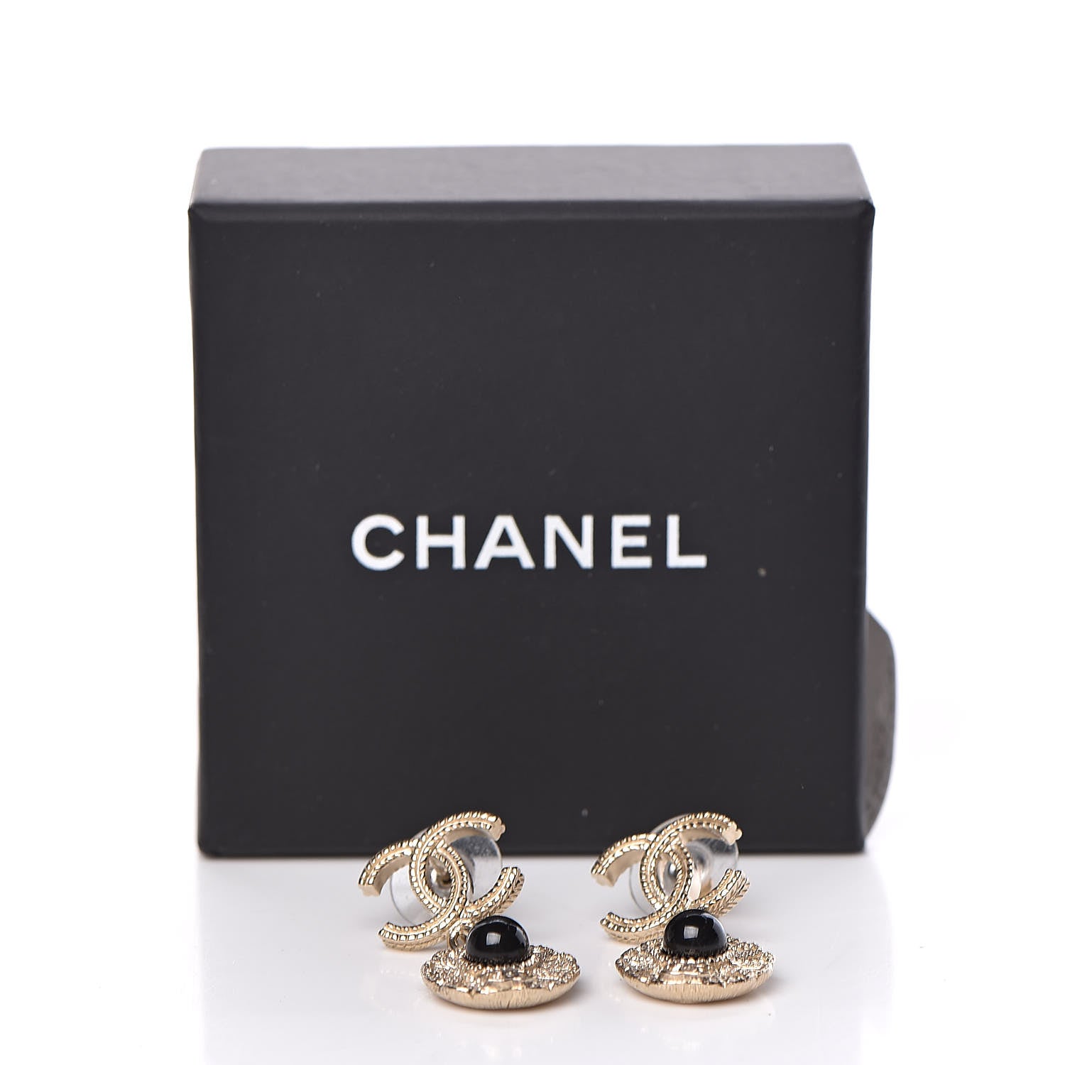 Chanel Bead Camelia CC Drop Earrings Gold Black 5 of 5
