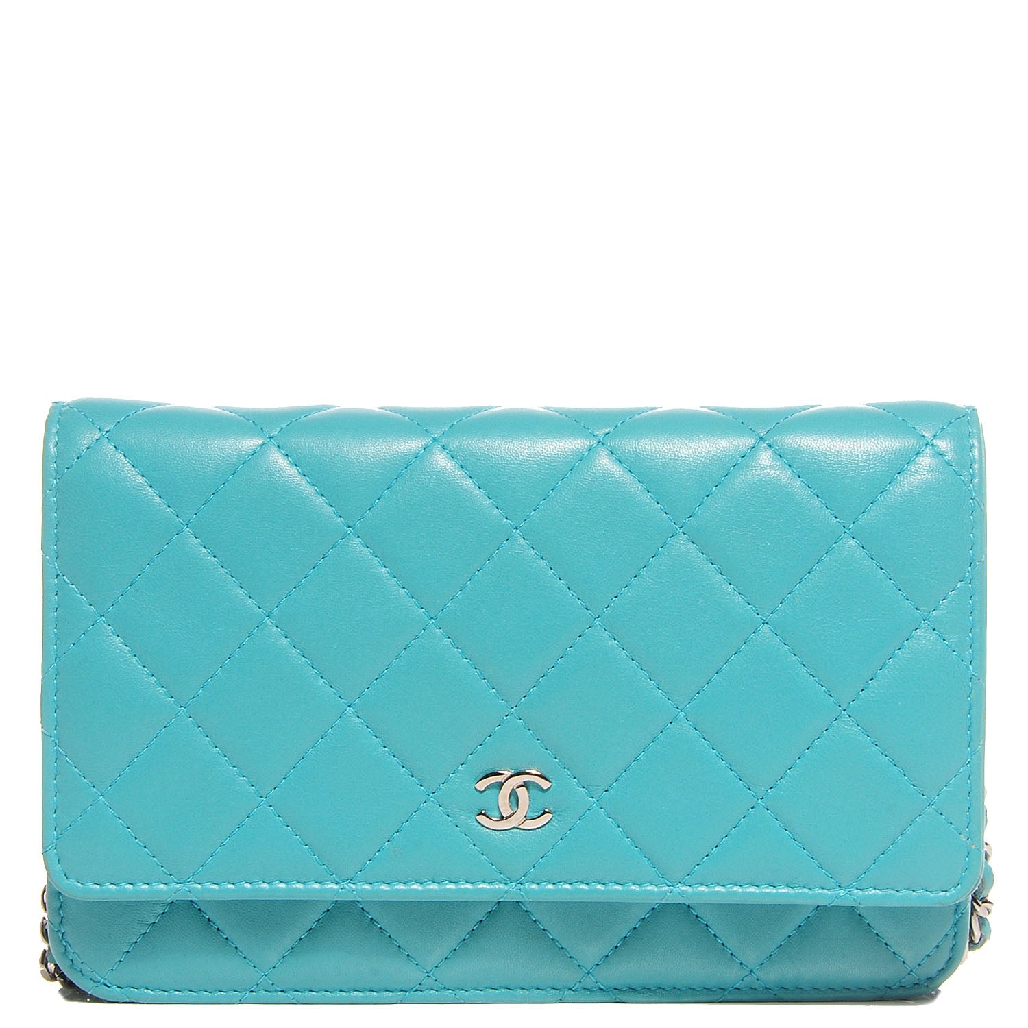 Chanel Lambskin Wallet On A Chain WOC Turquoise 1 of 11