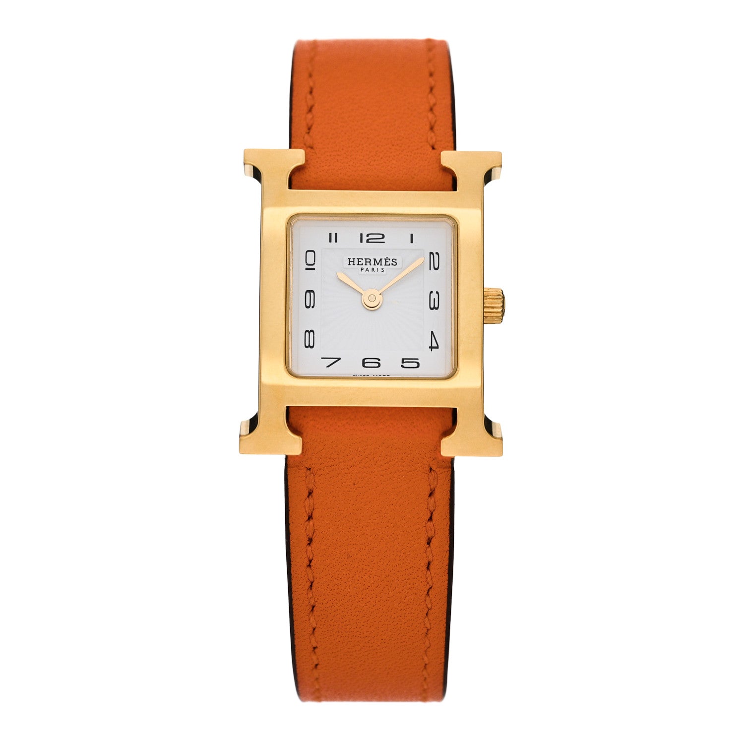 Hermes Stainless Steel Swift 21mm Heure H Hour Quartz Watch Orange 1 of 5