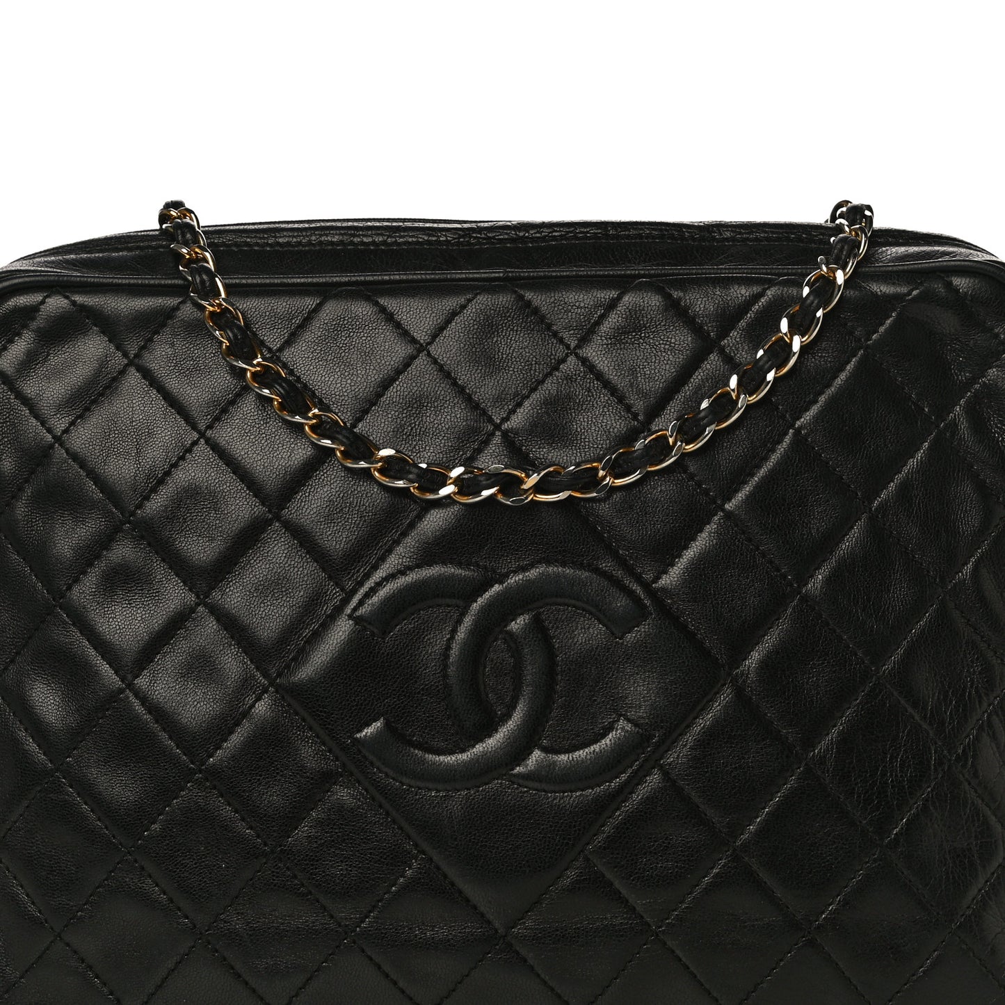 Lambskin Quilted CC Tassel Camera Case Black
