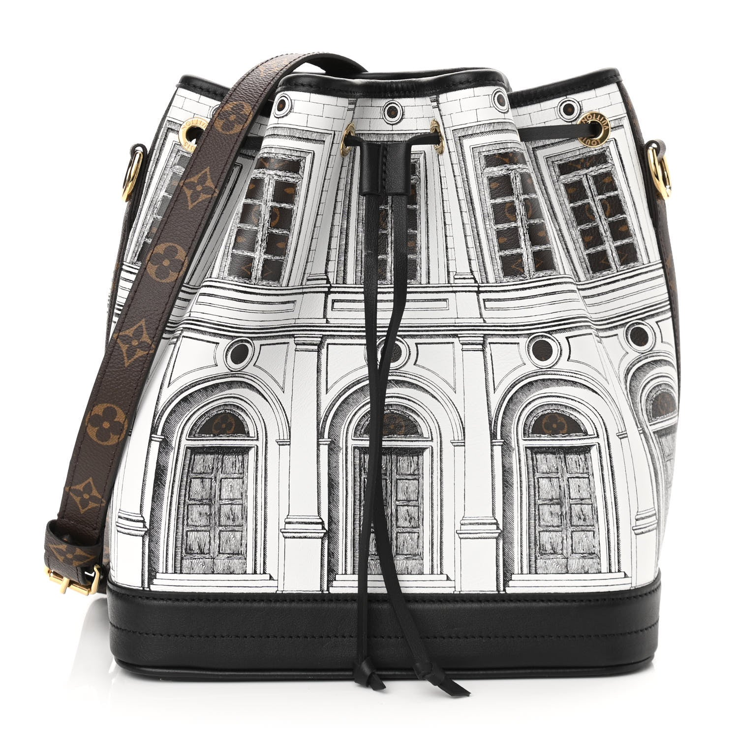 Louis Vuitton X FORNASETTI Calfskin Architettura Noe MM Black White 1 of 10