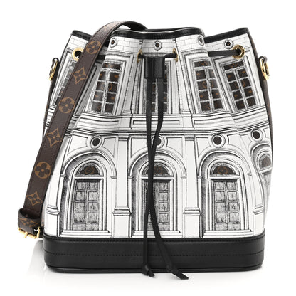 Louis Vuitton X FORNASETTI Calfskin Architettura Noe MM Black White 1 of 10