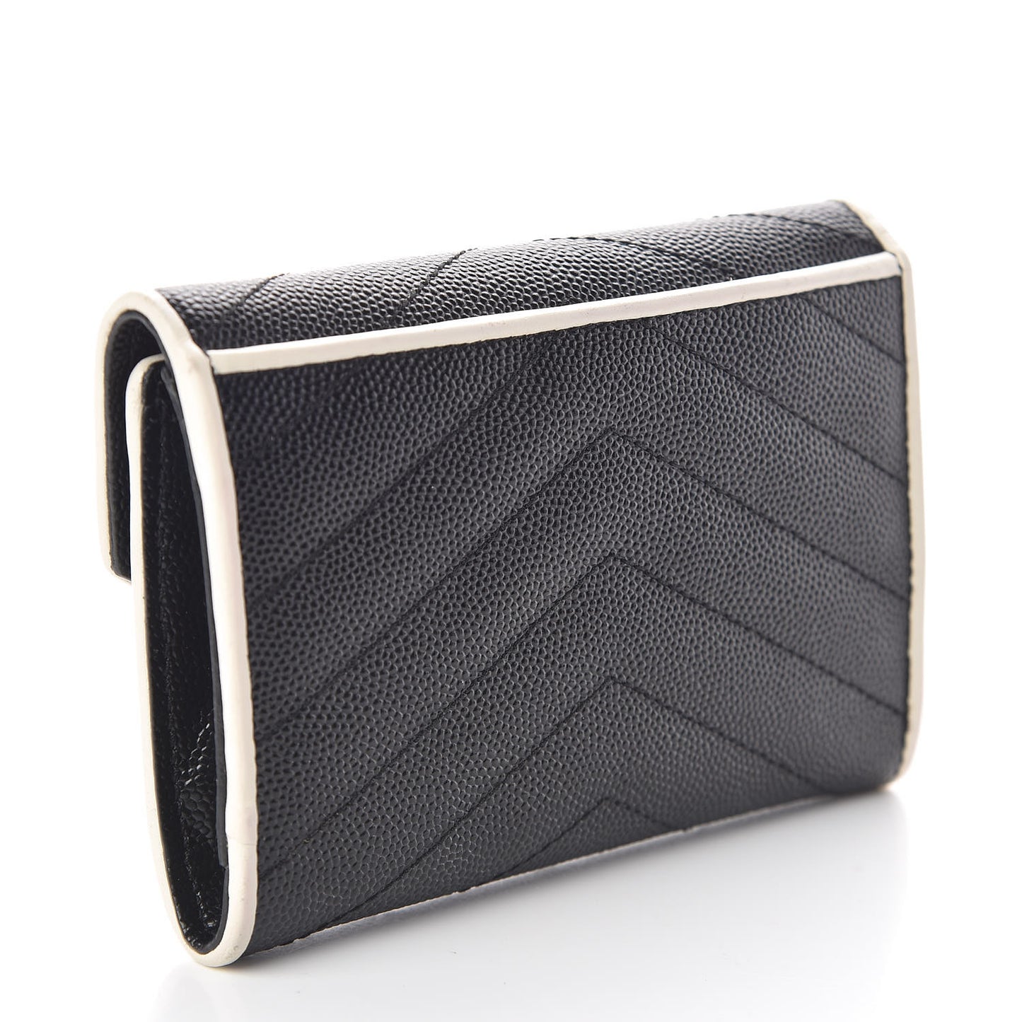 Grain De Poudre Matelasse Chevron Small Monogram Envelope Wallet Black Dove White