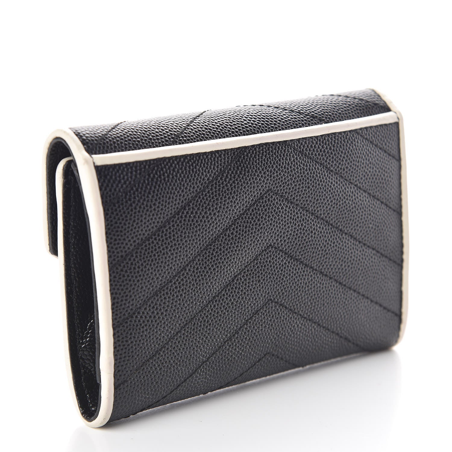 Saint Laurent Grain De Poudre Matelasse Chevron Small Monogram Envelope Wallet Black Dove White 3 of 7