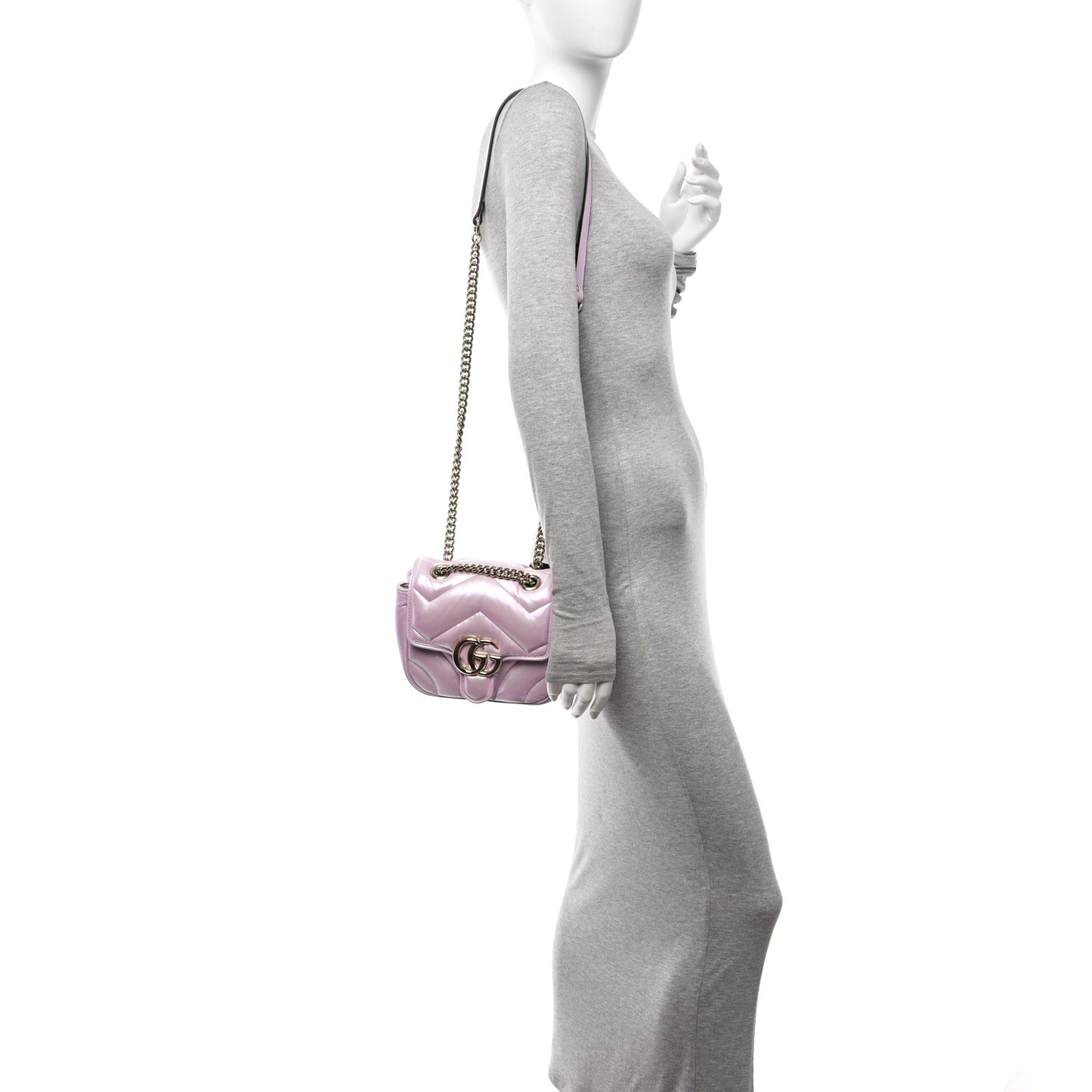 Iridescent Nappa Chevron Matelasse Mini GG Marmont Shoulder Bag Iridescent Escape Pink