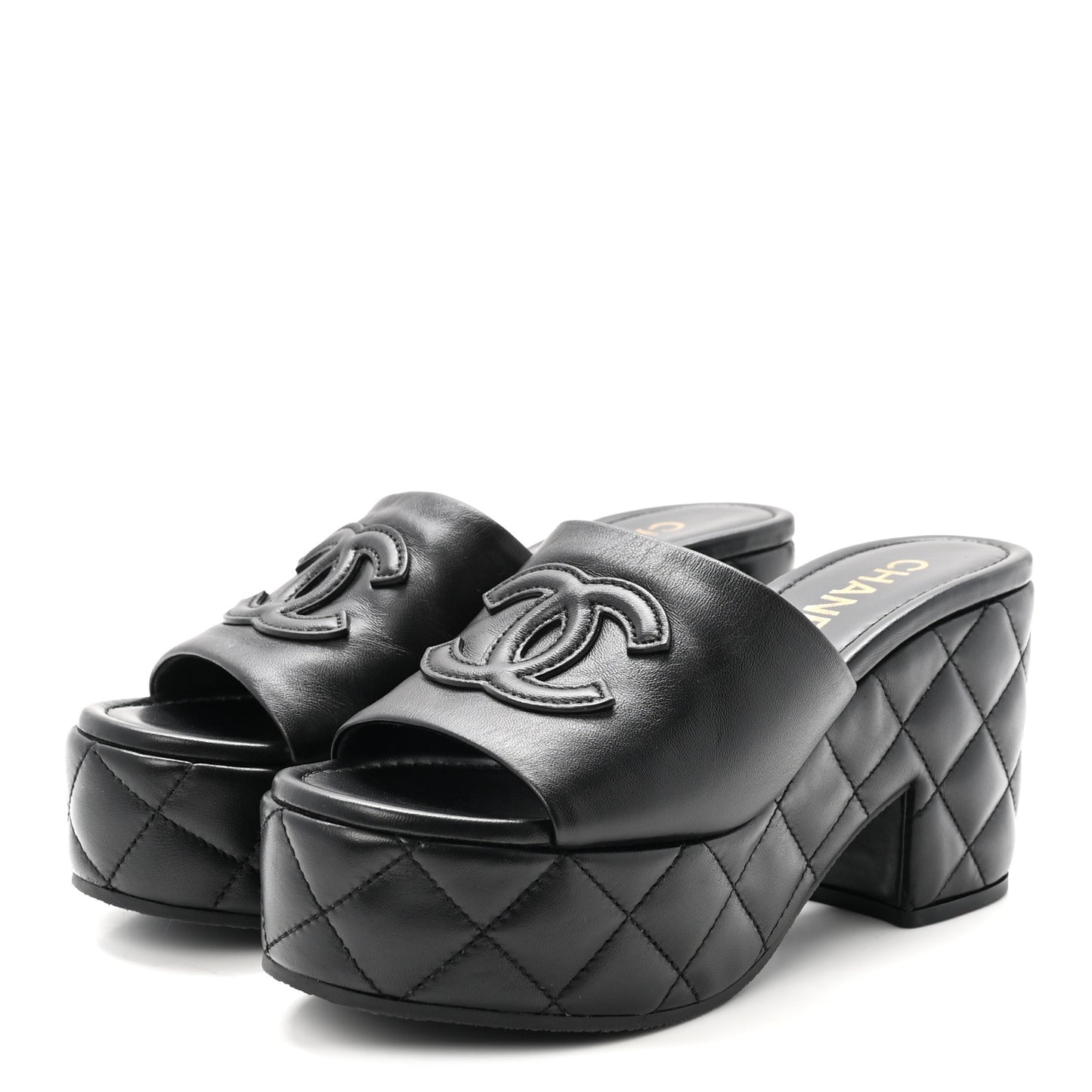 Lambskin Quilted CC Platform Mules 37.5 Black