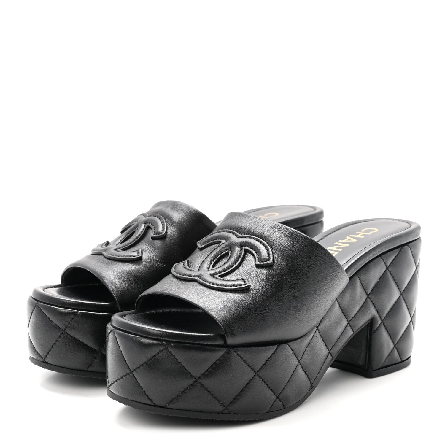 Chanel Lambskin Quilted CC Platform Mules 37.5 Black 4 of 10