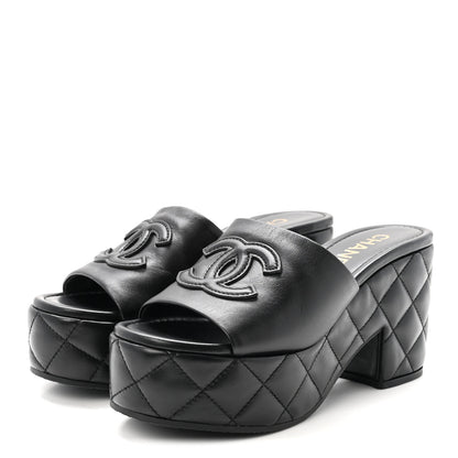 Chanel Lambskin Quilted CC Platform Mules 37.5 Black 4 of 10