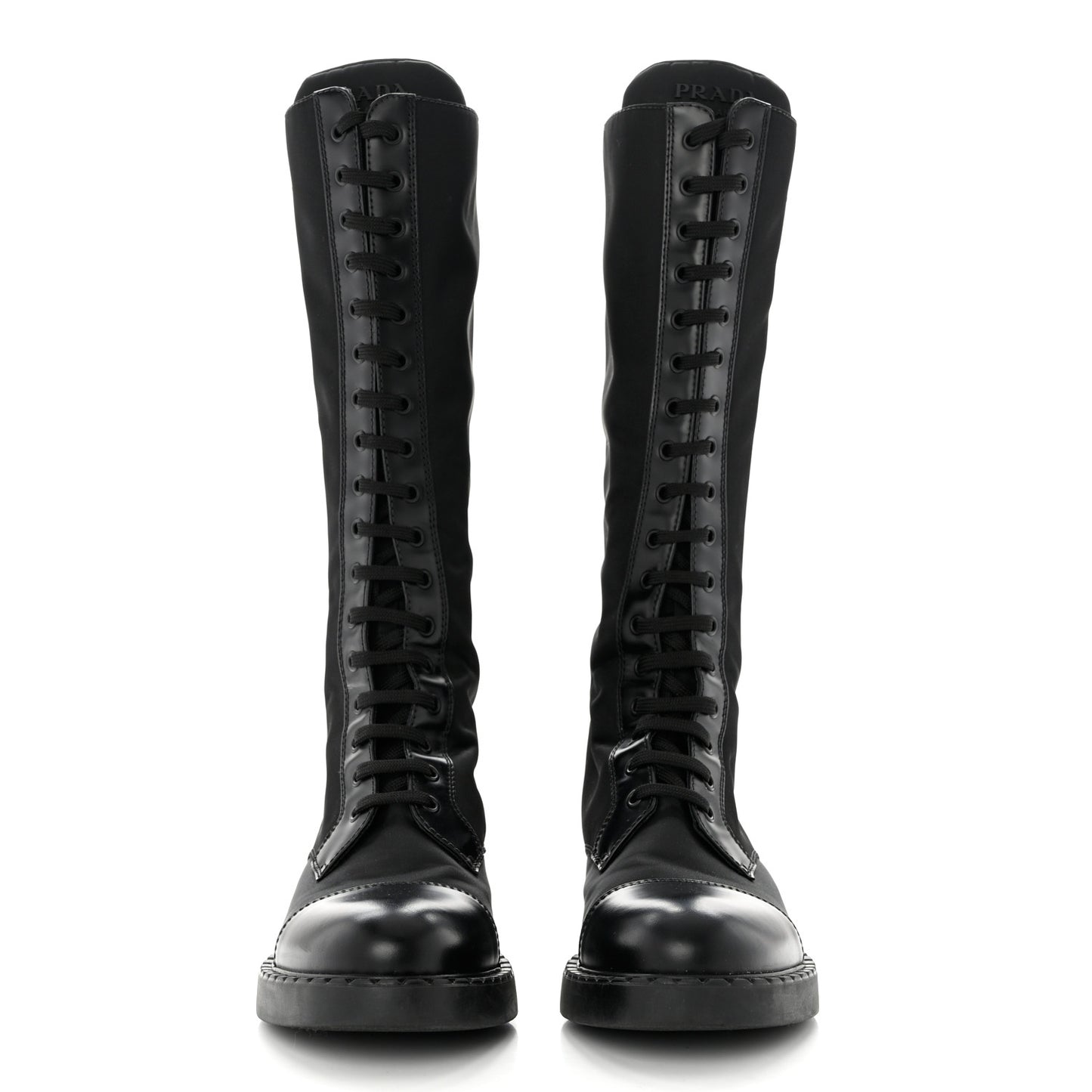Re-Nylon Spazzolato Rois Metal Triangle Logo Tall 50mm Combat Boots 40.5 Black