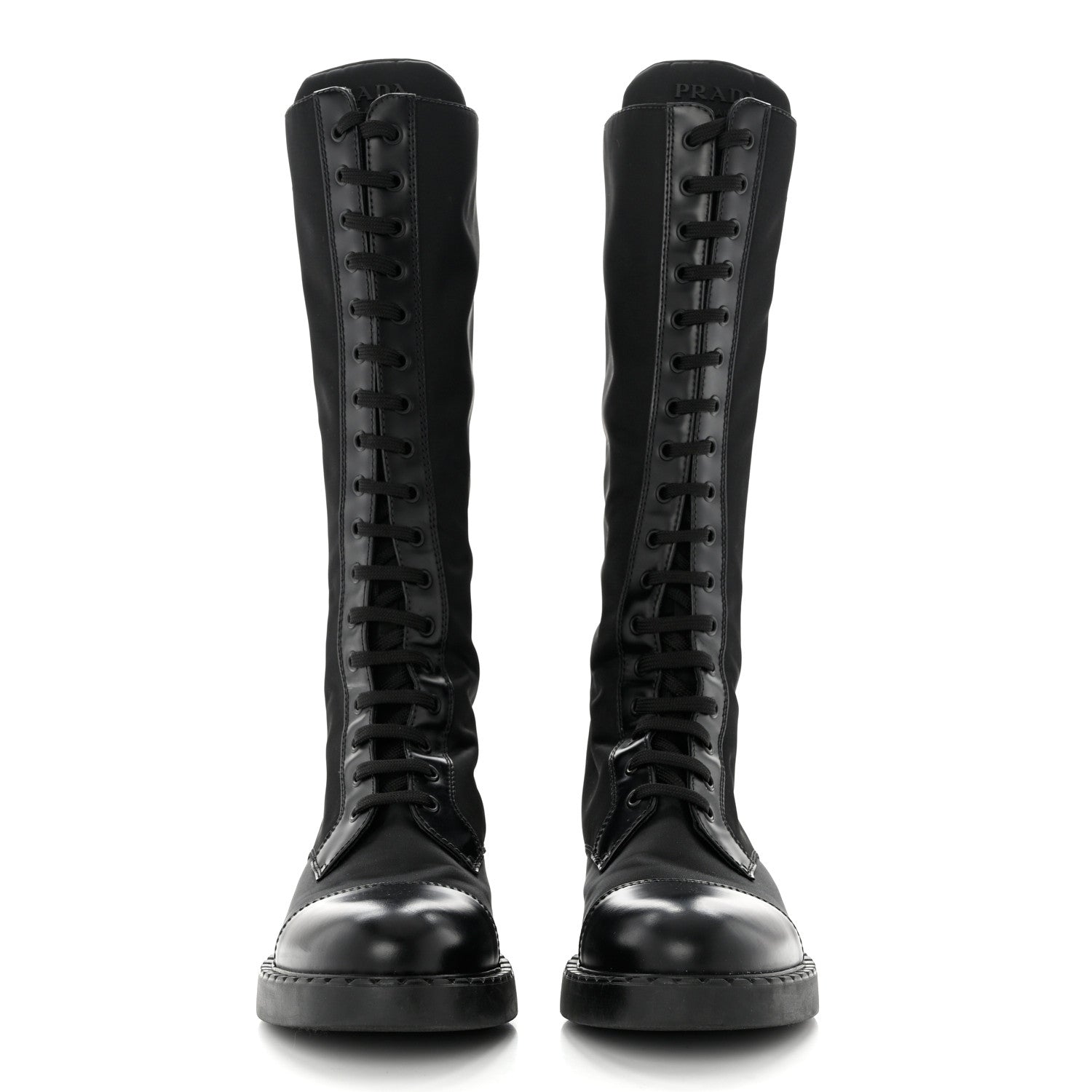 Prada Re-Nylon Spazzolato Rois Metal Triangle Logo Tall 50mm Combat Boots 40.5 Black 2 of 8