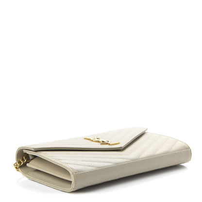 Saint Laurent Grain De Poudre Matelasse Chevron Monogram Envelope Chain Wallet Nude Powder 4 of 10