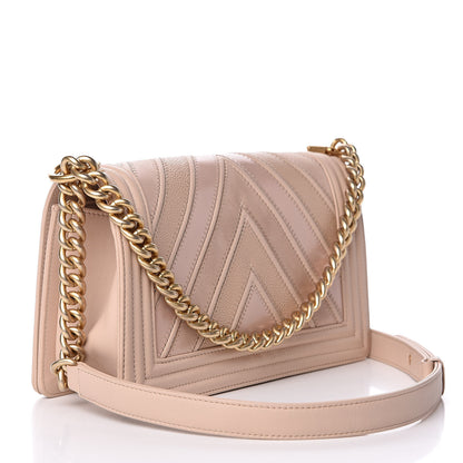 Chanel Caviar Calfskin Chevron Medium Boy Flap Light Pink 3 of 16