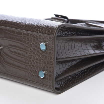 Saint Laurent Calfskin Crocodile Embossed Baby Sac De Jour Dark Brown 9 of 9