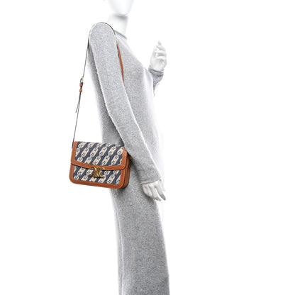 Celine Natural Calfskin Chaine Triomphe Jacquard Canvas Medium Triomphe Bag Navy Tan 2 of 10