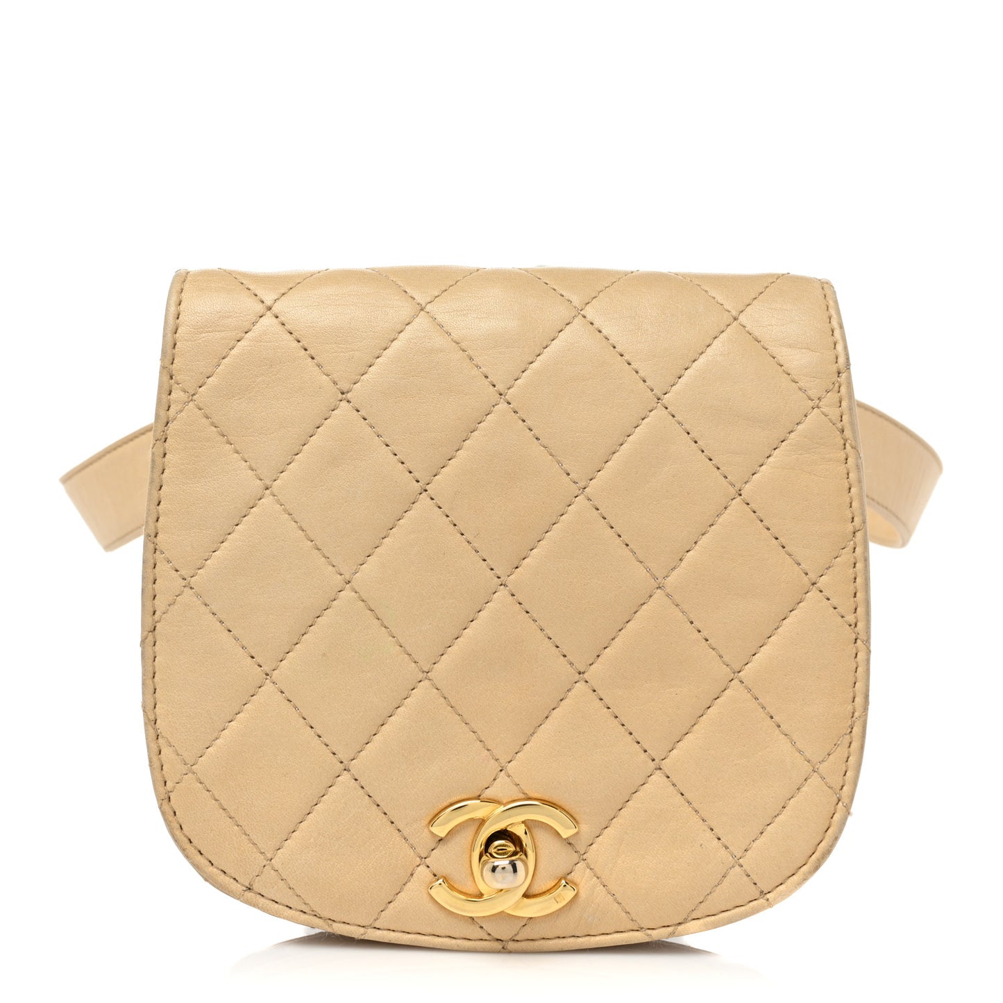Lambskin Quilted Flap Waist Belt Bag 75 30 Beige