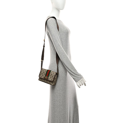 Gucci GG Supreme Monogram Textured Dollar Calfskin Web Mini Ophidia Shoulder Bag Beige Ebony New Acero 2 of 11
