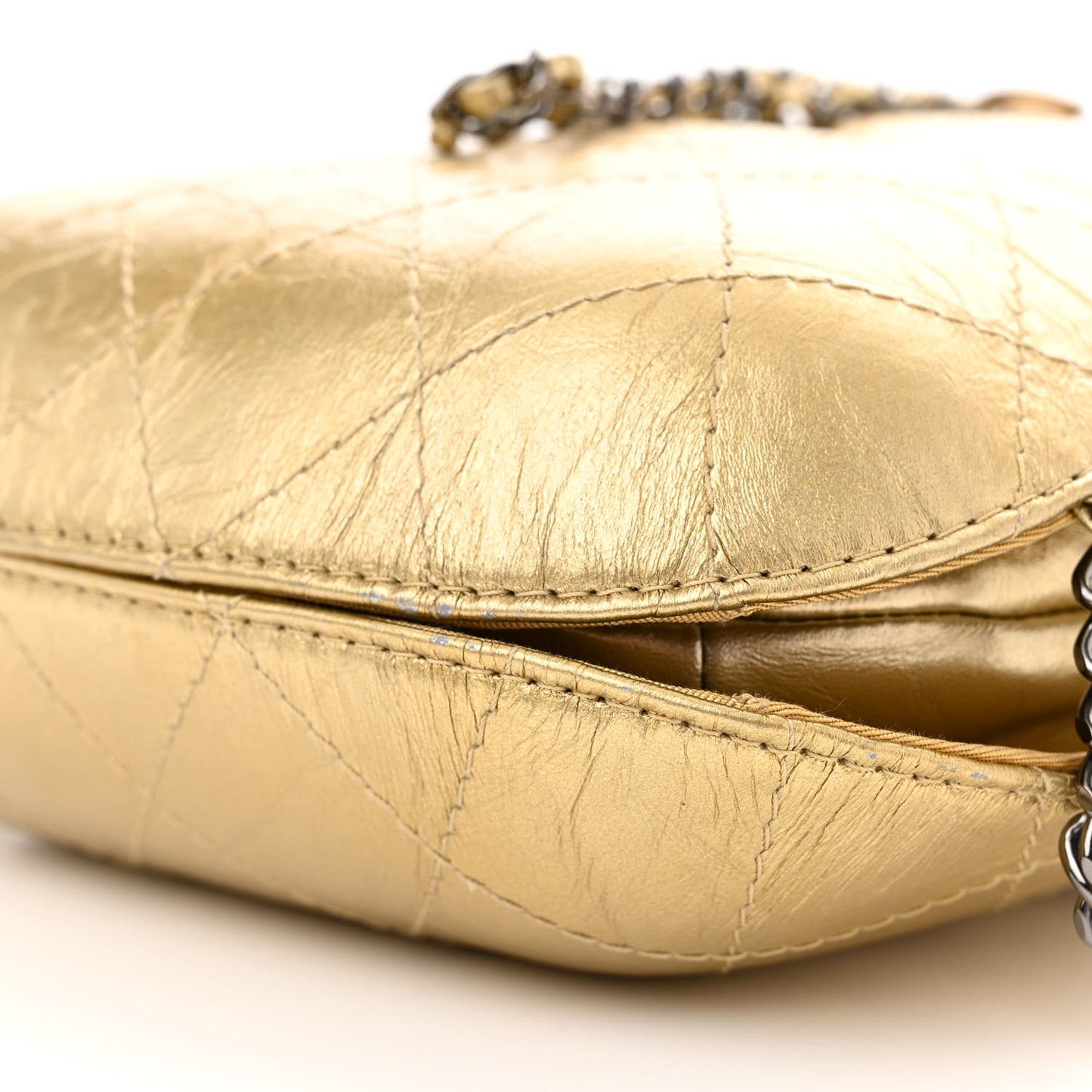 Metallic Aged Calfskin Quilted Small Gabrielle Bucket Gold