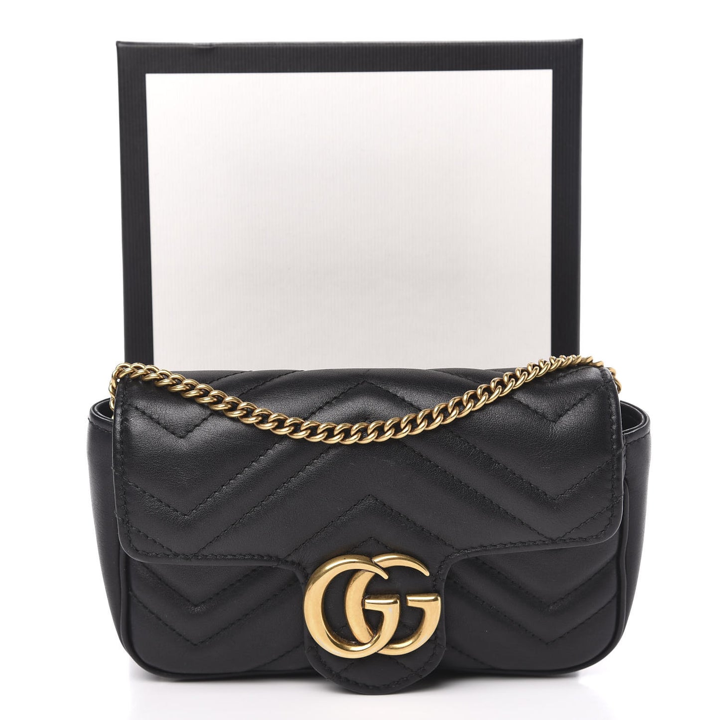 Calfskin Matelasse Super Mini GG Marmont Shoulder Bag Black