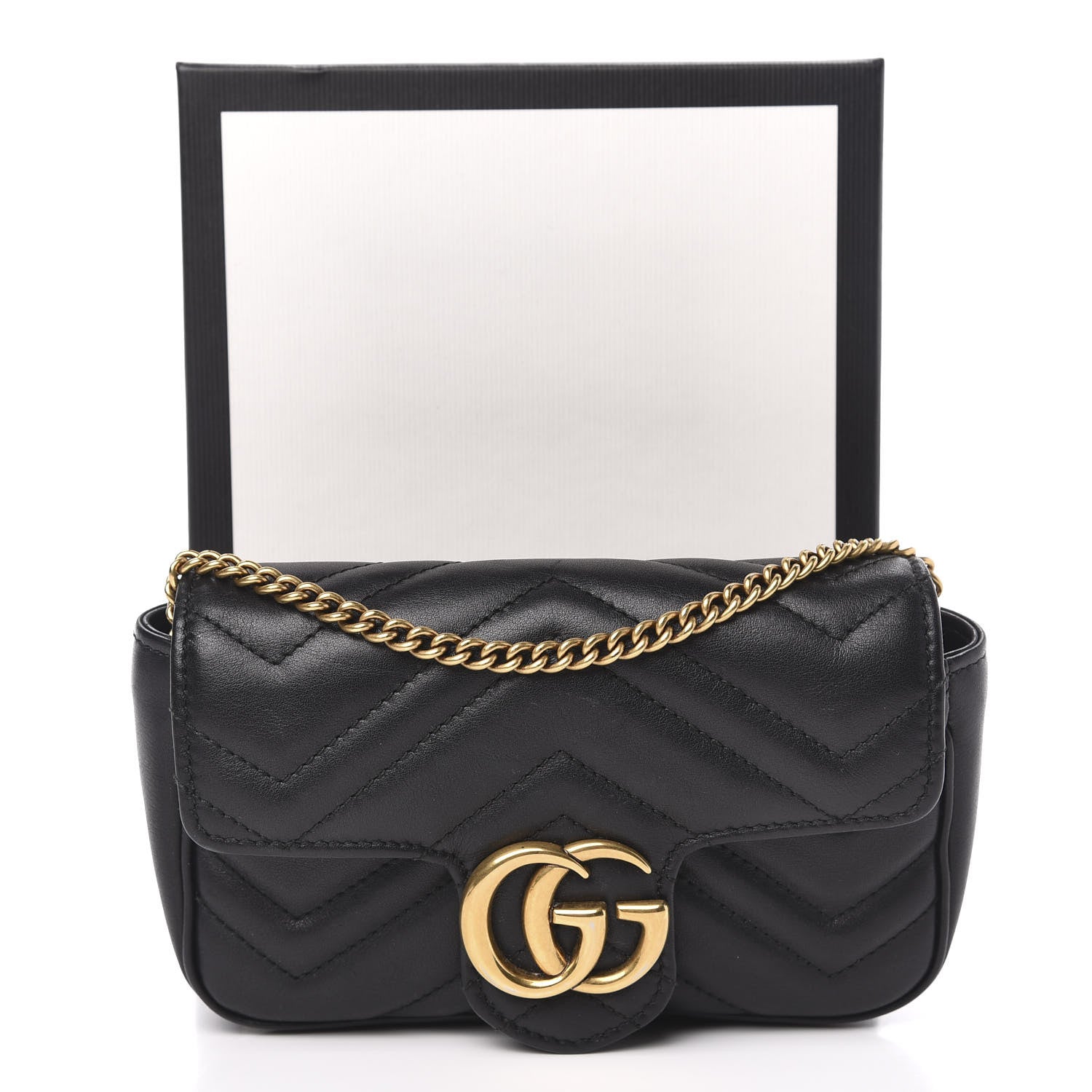 Gucci Calfskin Matelasse Super Mini GG Marmont Shoulder Bag Black 12 of 12