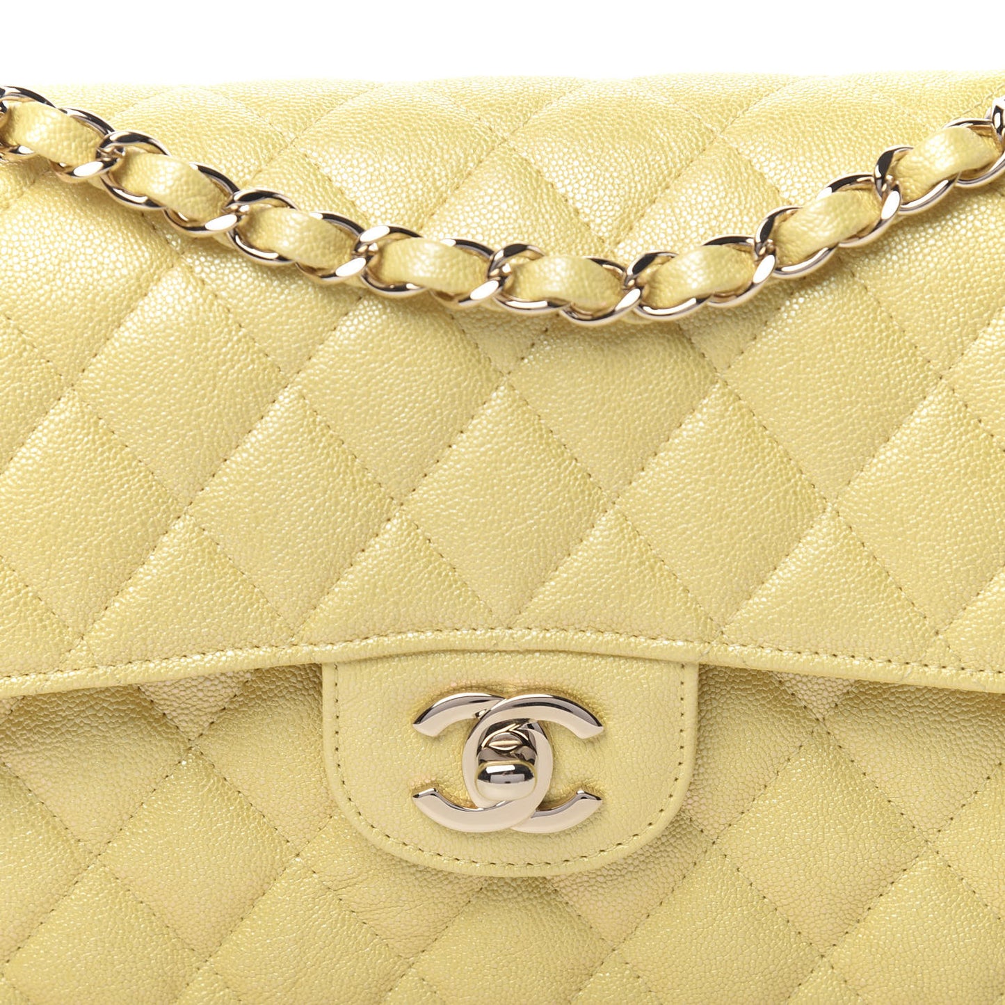 Iridescent Caviar Quilted Small Double Flap Yellow