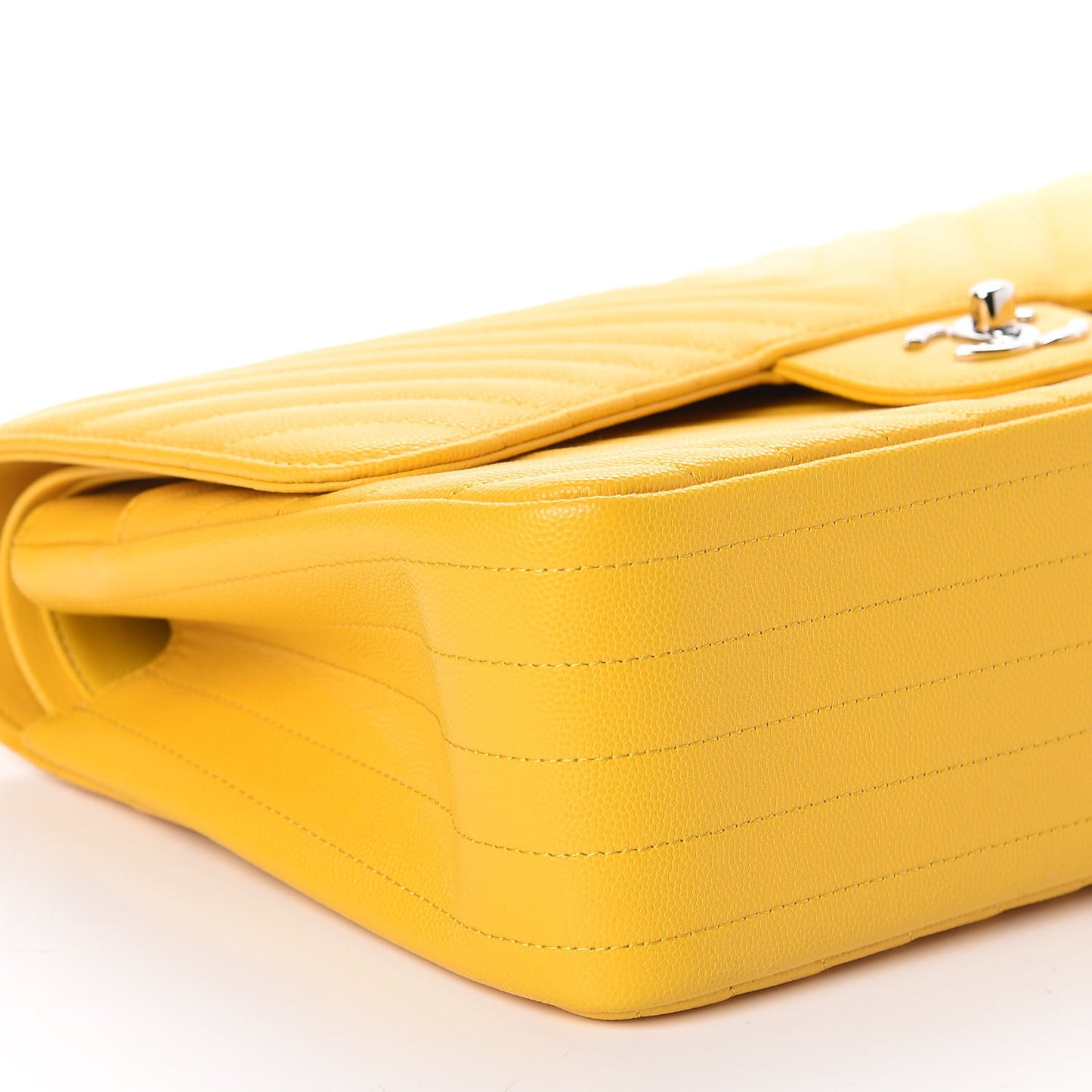 Caviar Chevron Quilted Jumbo Double Flap Yellow