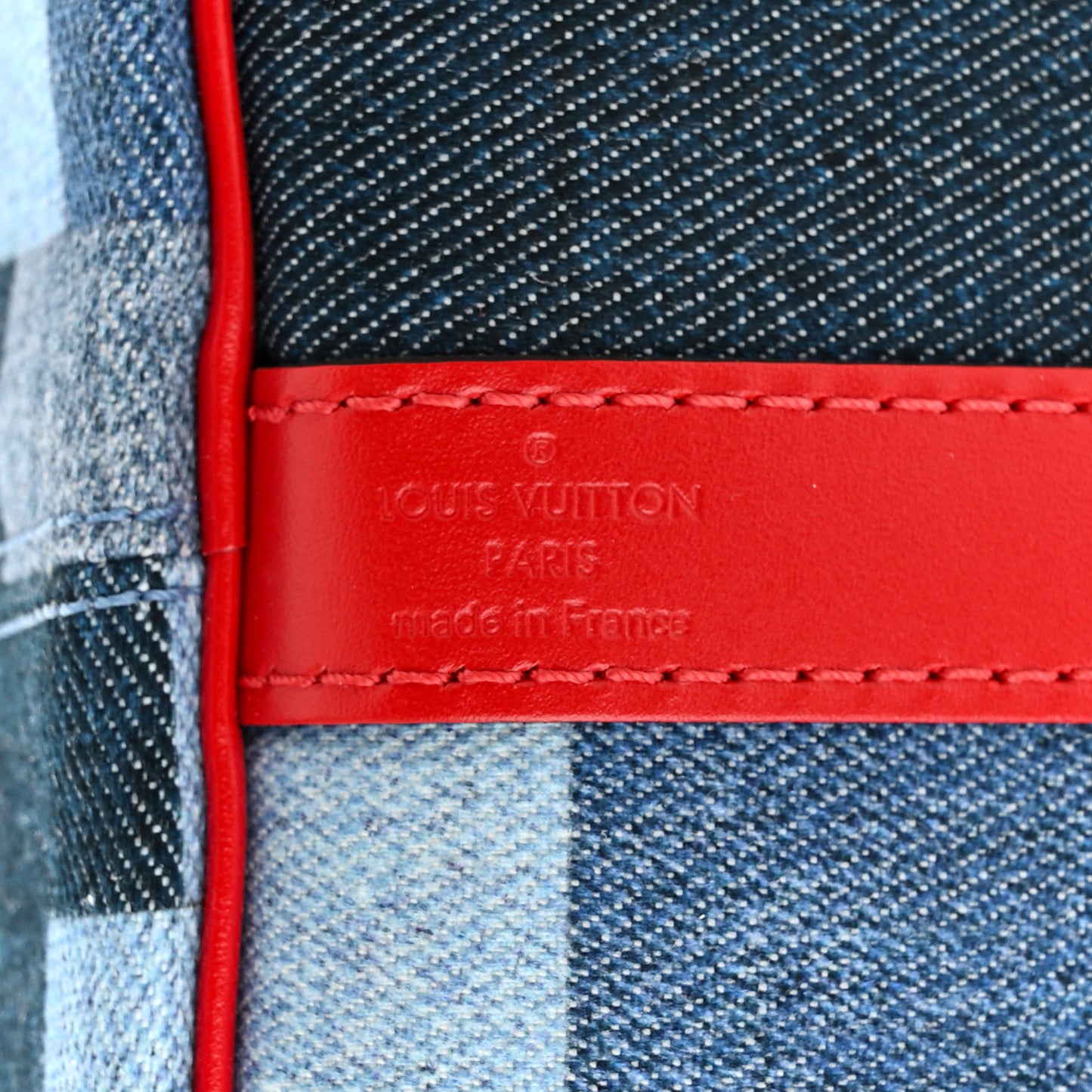 Denim Damier Monogram Patchwork Speedy Bandouliere 30 Blue Rouge