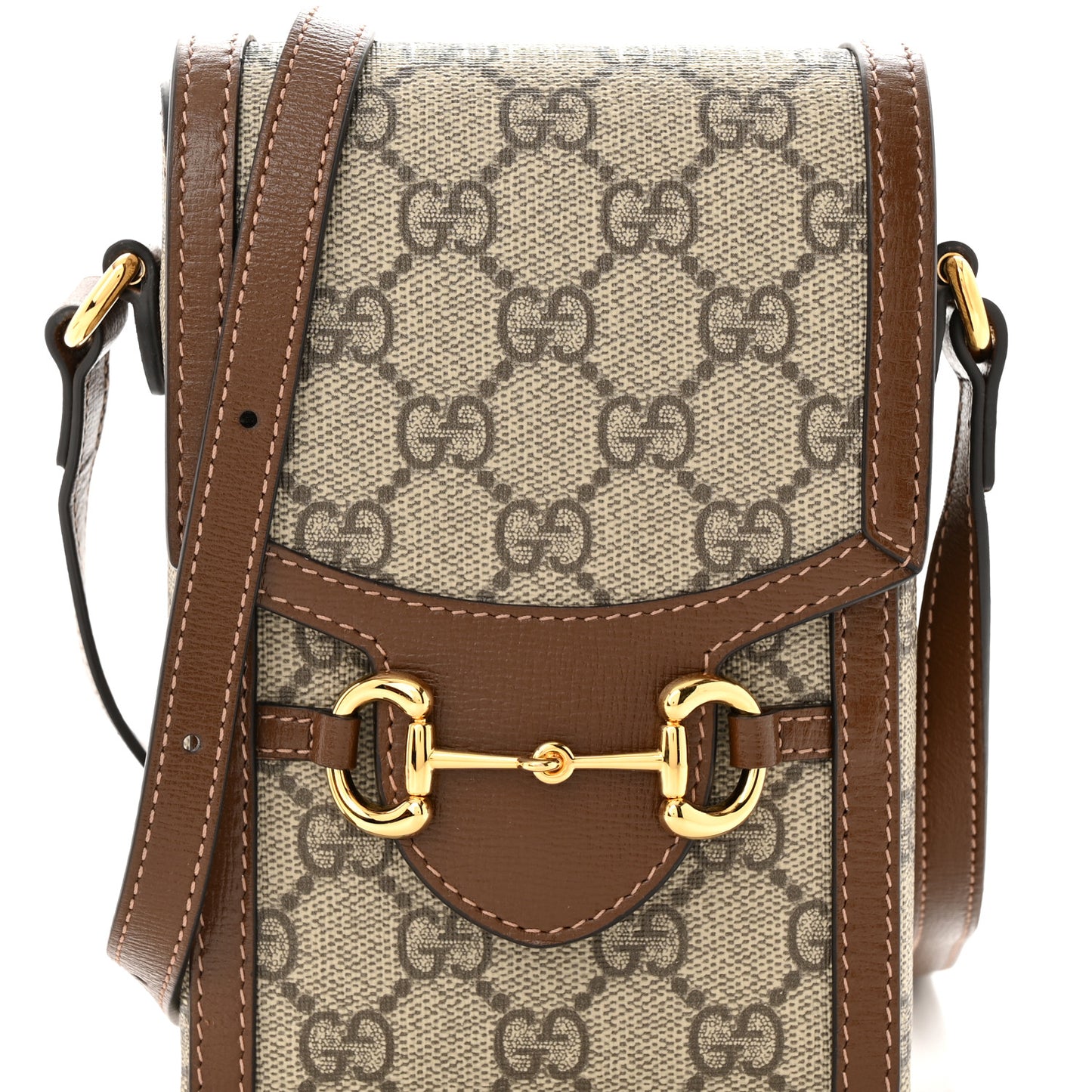 GG Supreme Monogram Mini Horsebit 1955 Crossbody Bag Beige Brown Sugar