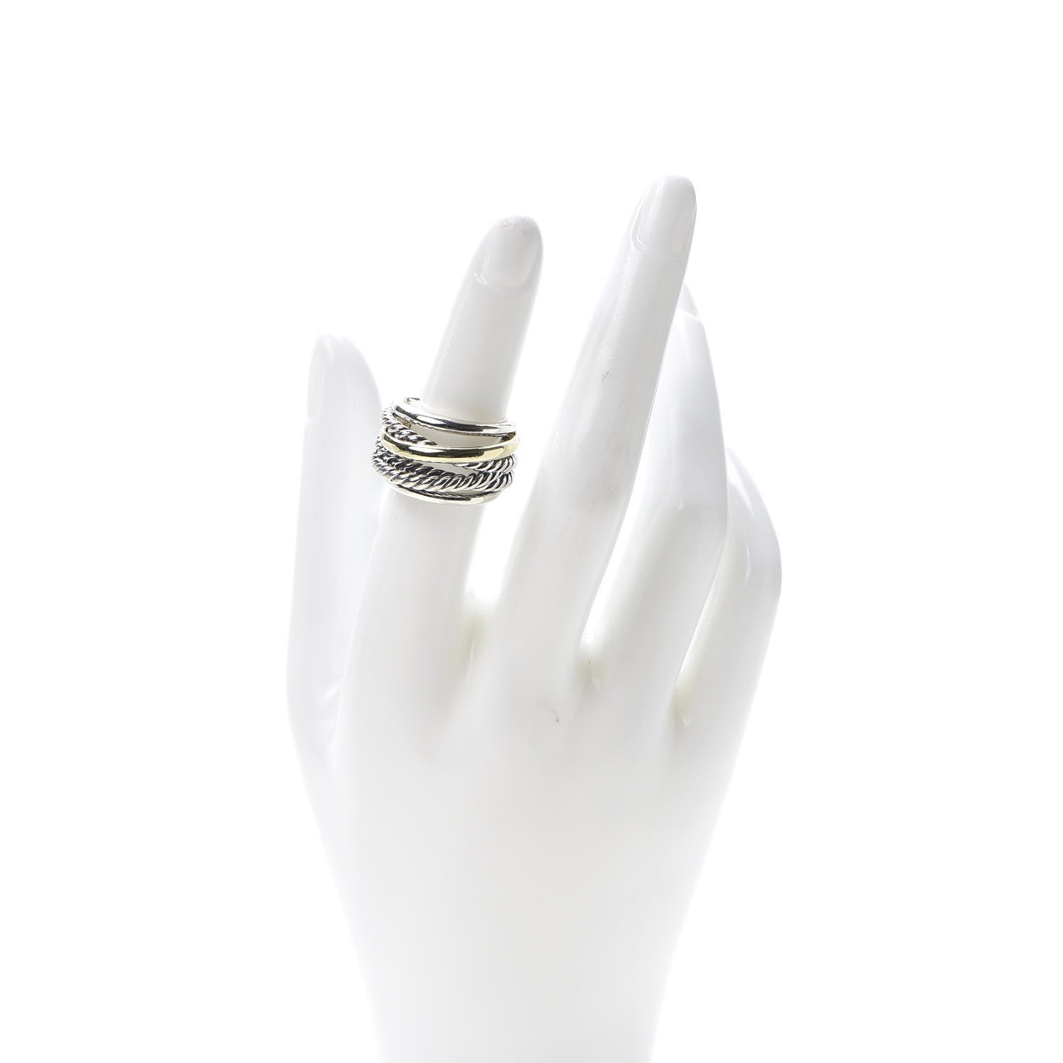 David Yurman Sterling Silver 14K Yellow Gold Wide Crossover Ring 51 5.75 2 of 4