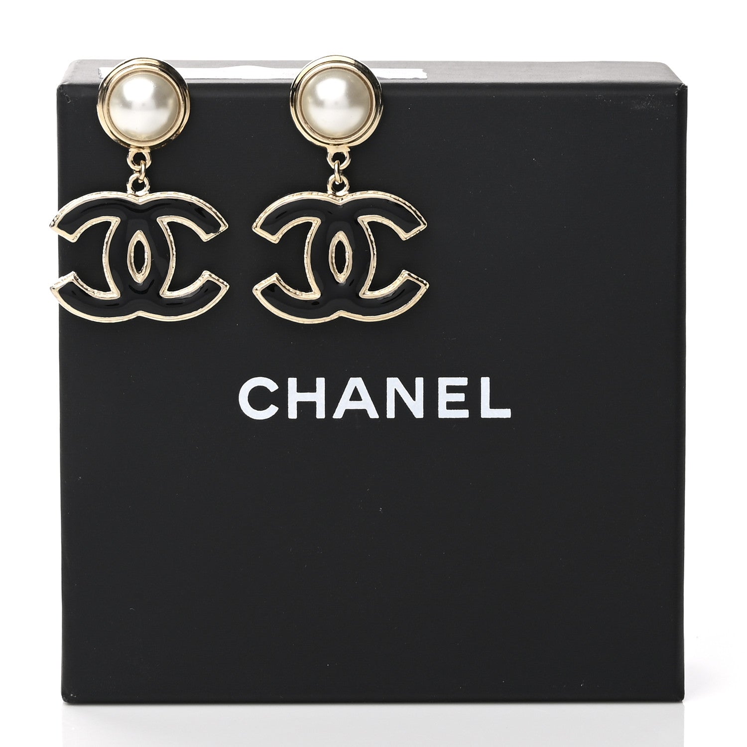Chanel Pearl Enamel CC Drop Earrings Black 5 of 5