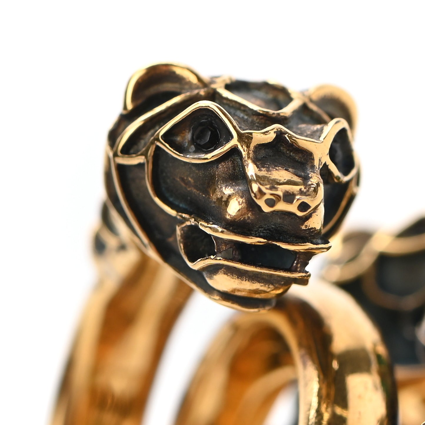Crystal Tiger Heads Double Wrap Ring 5 Aged Gold