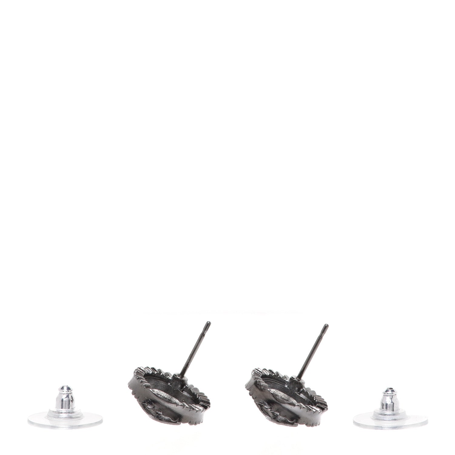 Chanel Ruthenium Crystal CC Round Earrings Silver 3 of 5