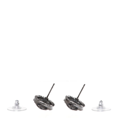 Chanel Ruthenium Crystal CC Round Earrings Silver 3 of 5