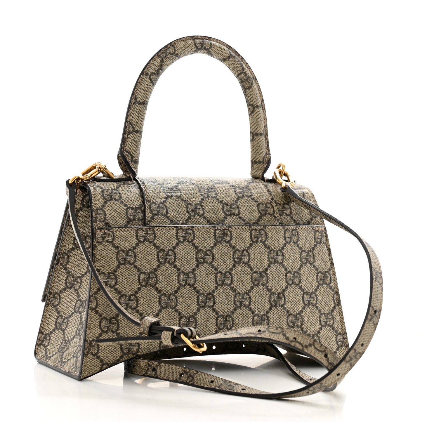 X GUCCI GG Supreme Monogram Small Hourglass Top Handle Bag Beige Ebony