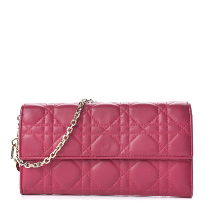 Christian Dior Lambskin Cannage Lady Dior Rendezvous Wallet On Chain Fuchsia 1 of 12