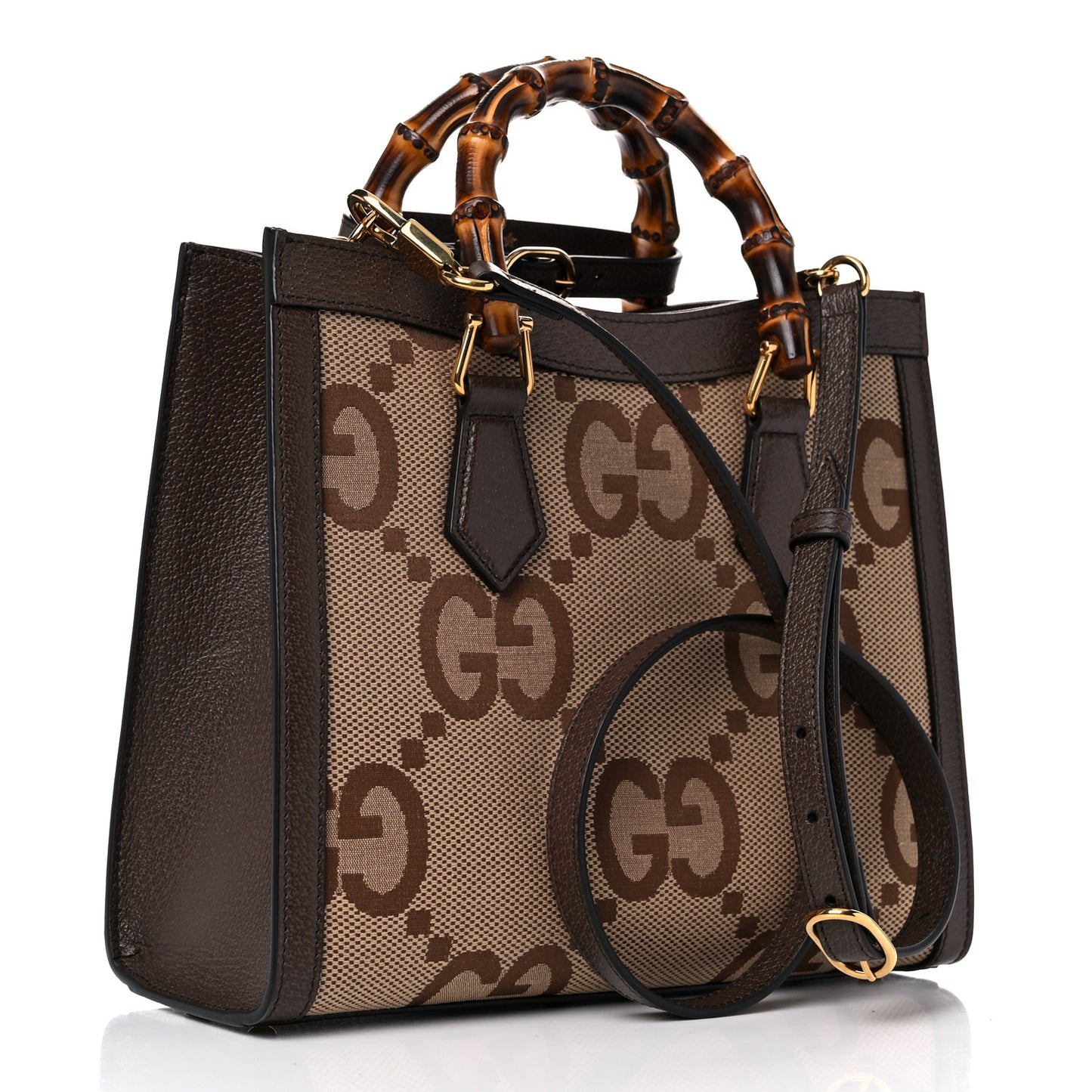 Monogram Jumbo GG Textured Dollar Calfskin Small Diana Tote Bag Camel Ebony New Acero